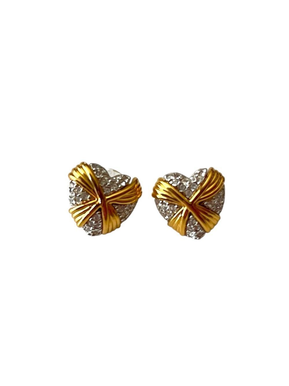 Swarovski Crystal Pave Wrapped Heart Stud Earrings